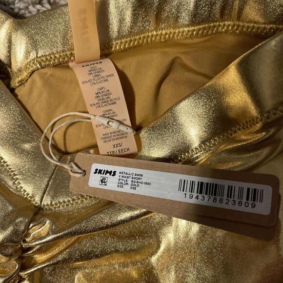 Skims Metallic Swim V Waist Shorts Women Size XXS Gold BO-SHO-2805 NEW NWT - Picture 5 of 5